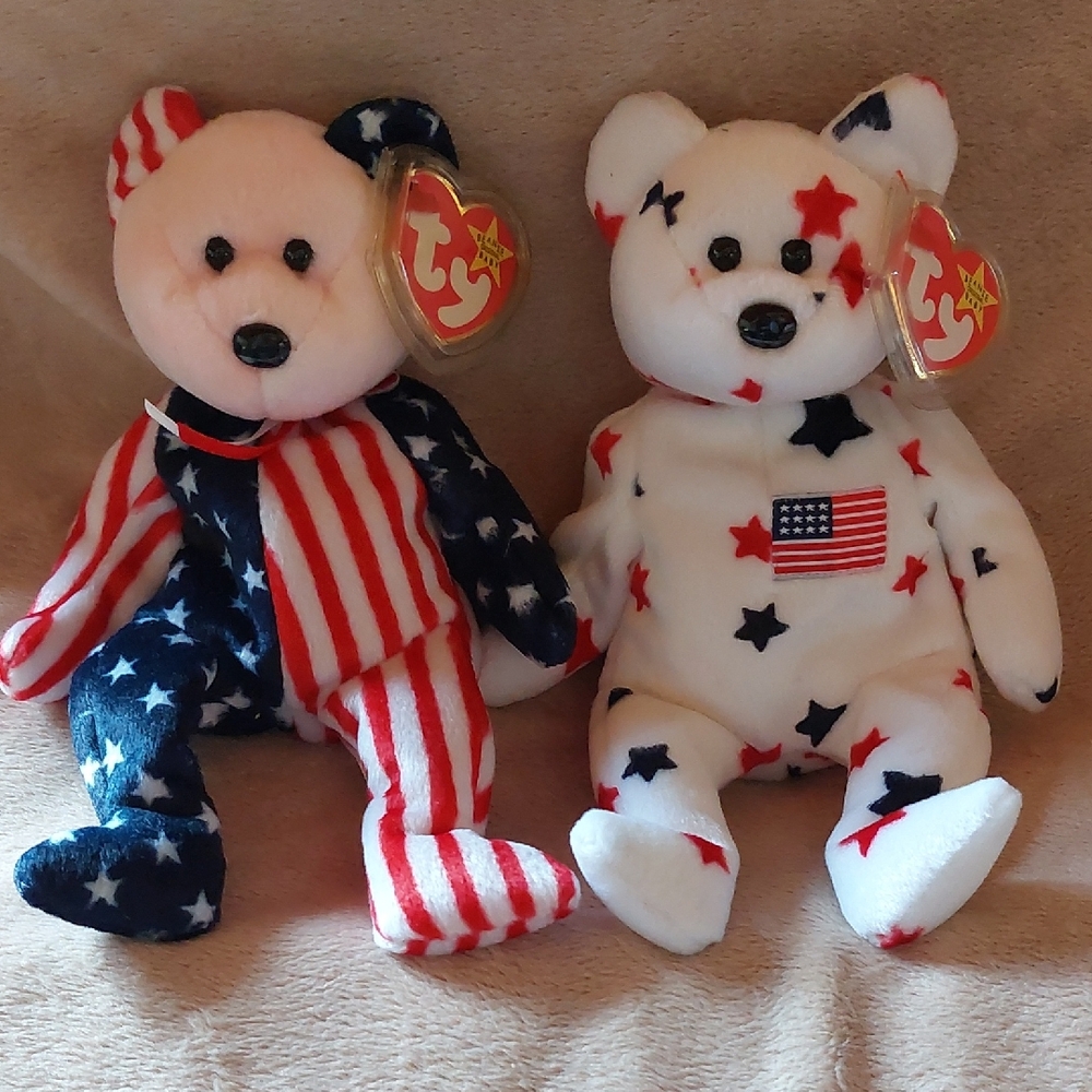 Vintage 1990s Ty Patriotic Bears with Stars and Stripes